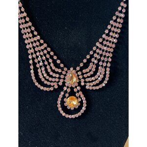Pink/Peach Paste Crystal Rhinestone Necklace